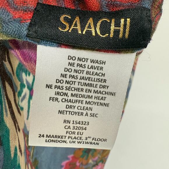 Saachi Infinity Scarf Womens One Size Blue Floral Wool Silk Art To Wear Bohemian - Picture 5 of 6